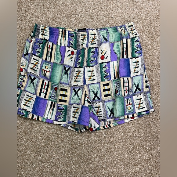 VTG Le Coq Sportif Purple and Green Patterned Men's Shorts - Picture 1 of 8